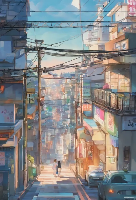 comic strip，Hong Kong comic book style，Fengyun comic style，（（（Cartoon Split））），（（（Comic storyboard））），Two-dimensional picture，Estilo de Makoto Shinkai，Makoto Shinkai manga art，teens girl，The narrow streets of the town，starrysky，vibrant with colors，Hyper-re...