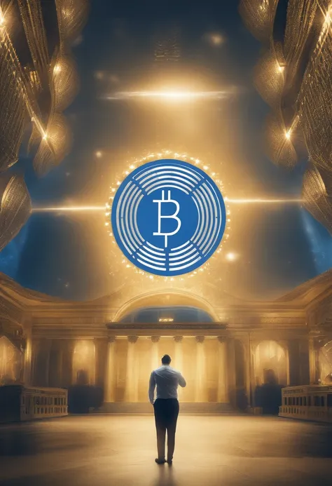 "Por favor, crie uma imagem que represente o mundo das criptomoedas. Predominantly use blue and white colors in the composition. A imagem deve incorporar elementos que simbolizem a tecnologia blockchain, decentralization, The security and innovation associ...