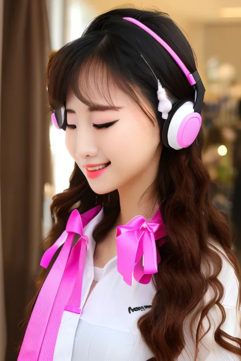 Profile Schoolgirl Pastel Pink Headphones Uniform Ribbon