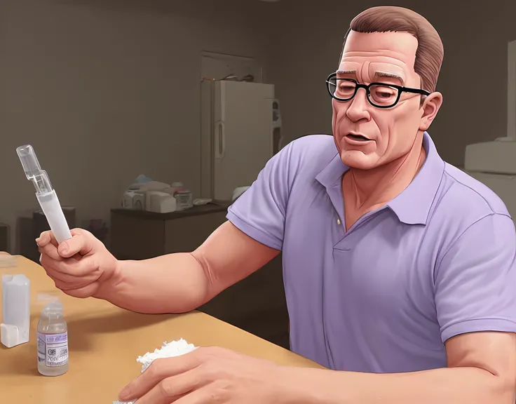 Hank hill from king of the hill doing heroine.