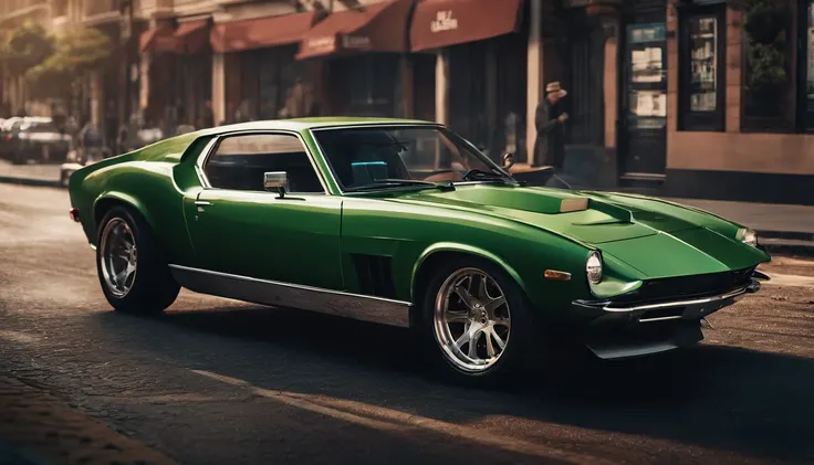 Um muscle car estacionado em uma rua da cidade, wallpaper mobile, cinematic poster, papel de parede do telefone, como matriz, cartaz motivacional,cor preta lamborghini carro,  money raining from the sky,cinematic wallpaper 4k, cinematic 4k wallpaper, Matri...