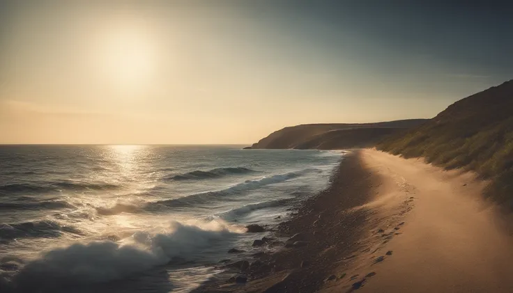 downhill,Expansive ocean,Summer sunshine,sea breeze