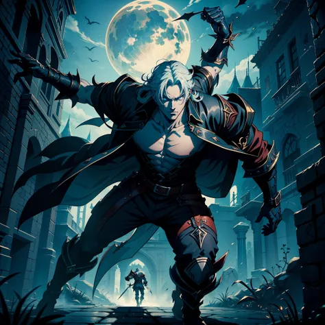 Castlevania Shadow Lord hyper realistic super detailed Dynamic cinematic scenes of men in battle