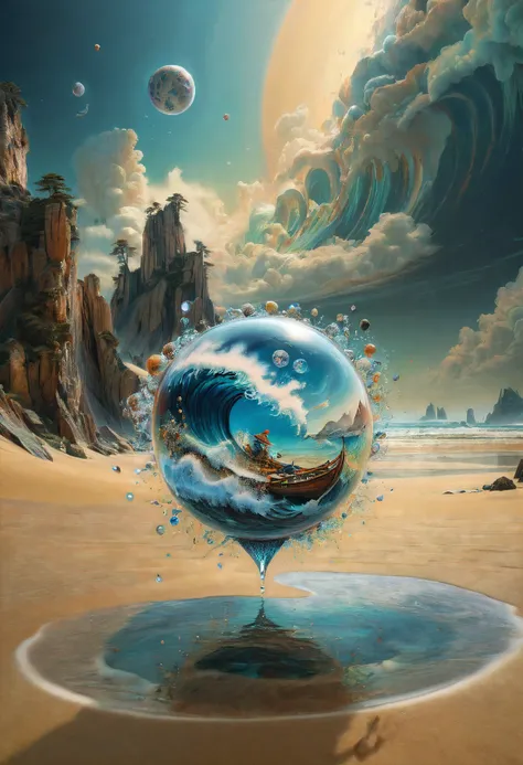 (best quality,4k,8k,highres,masterpiece:1.2),ultra-detailed,(realistic,photorealistic,photo-realistic:1.37), digital art by IrinaKapi, surrealism, sands of time, splash, patterns, floating objects, Yuumei, Robert Bissell, Christopher Balaskas, Keith Mallet...