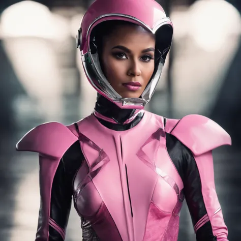 Portrait of a futuristic pink Power Ranger from space, fashion, editorial, fotografia editorial, capa de revista, 4k, boneca, intricate details, black studio background ::n_ low quality, full body, signature, mark, watermark, text, deformed, deformed eyes,...