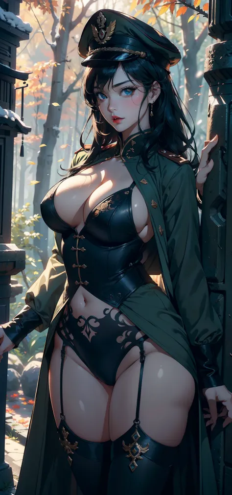 1female，41 years old，熟妇，A MILF ，Married Woman， mature，plumw，extremely large bosom ，Pornographic exposure， 独奏，（Background with：stunning view，ln the forest，city ruins，There is a lot of war）Snow-white skin， She has short black hair，Stand deep in the forest，se...