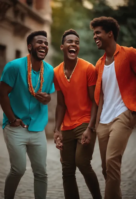 3 young man tlaking and laughing