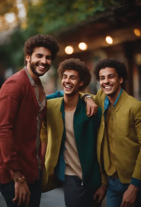 3 young man tlaking and laughing