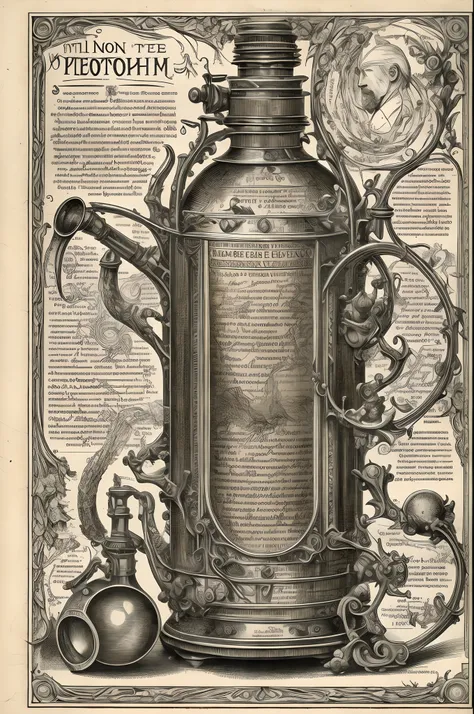 ((without people)) ((nobody)) Vintage Victorian style, Precise vintage encyclopedia (best quality:1.2), (detailed:1.2), (masterpiece:1.2), vintage illustrations of alchemy recipe and ingridients and bottles