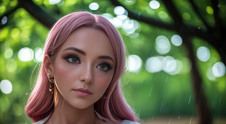 A woman in a light pink dress standing in a cherry forest, Artgerm, paisagem realista, Artgerm detalhado, olhos perfeitos, rosto perfeito, Ultra Detalhado, tiro de corpo inteiro, (Skindentation: 1.5), realista, realista, (obra-prima: 1.5), arte conceitual,...