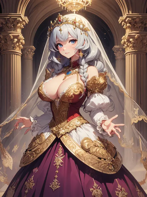 ((anime artstyle)),(Masterpiece),(Best Quality), (Super Detail),((Very Delicate and Beautiful)),cinematic lighting,1 girl,(((full body portrait))),standing in palace,((solo)),digital art,(((1 princess in beautiful embroidery and jeweledgorgeous princess ro...