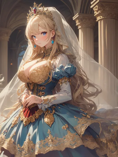 ((anime artstyle)),(Masterpiece),(Best Quality), (Super Detail),((Very Delicate and Beautiful)),cinematic lighting,1 girl,(((full body portrait))),standing in palace,((solo)),digital art,(((1 princess in beautiful embroidery and jeweledgorgeous princess ro...