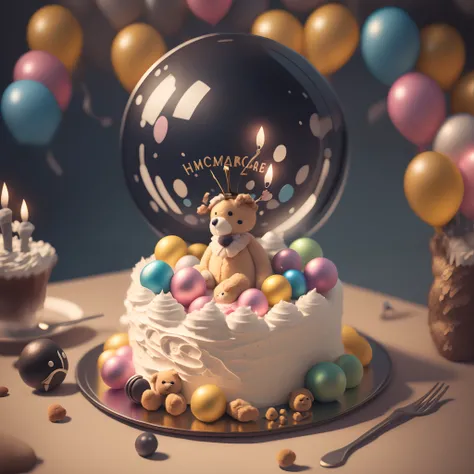 there is a cake with a teddy bear on top of it, rendered in cinema 4 d, rendered in cinema4d, cinema 4d cinematic render, cinema 4d render, cinema 4 d render, cinema4d render, rendered in cinema 4 d octane, rendered in octane render, 3 d render beeple, ult...