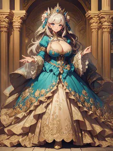 ((anime artstyle)),(Masterpiece),(Best Quality), (Super Detail),((Very Delicate and Beautiful)),cinematic lighting,1 girl,(((full body portrait))),standing in palace,((solo)),digital art,(((1 princess in beautiful embroidery and jeweled gorgeous princess r...