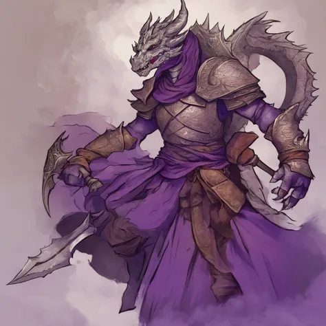 Dragonborn, usando armadura, The colors are mostly purple and silver, master part, best quality