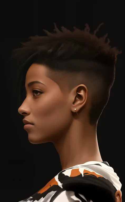 Mulher Arafed com um moicano e uma camisa branca, Face extremamente alta e detalhada, Retrato de Willow Smith, rosto realista altamente detalhado, Retrato Willow Smith, rosto realista detalhado, retrato ultra detalhado, Rosto alto e detalhado, dynamic blac...