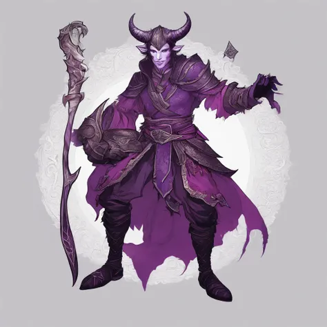 Tiefling, usando armadura, The colors are mostly purple and silver, master part, melhor qualidade