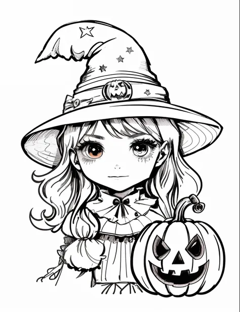 a girl in a witch hat with a pumpkin and a jack - o - lantern, witch girl, in a halloween style, witch fairytale, bright witch, witchy, portrait of a young witch girl, scarry but bewitching, beautiful cowboy witch, red dress and magic witch hat, beautiful ...