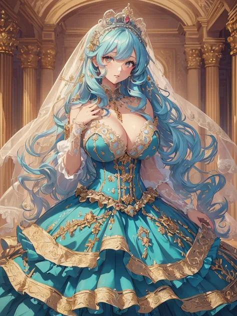 ((anime artstyle)),(Masterpiece),(Best Quality), (Super Detail),((Very Delicate and Beautiful)),cinematic lighting,1 girl,(((full body portrait))),standing in palace,((solo)),digital art,(((1 princess in beautiful embroidery and jeweled gorgeous princess r...