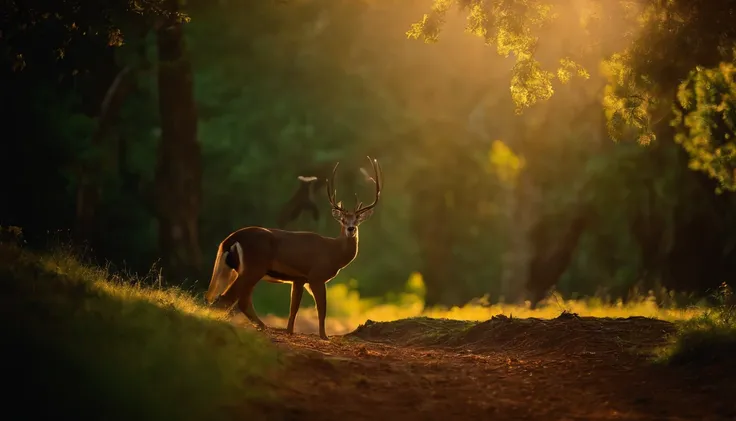 paisagem antiga, terra verde, Prehistoric animals, fantastic and vibrant wildlife, folhagem densa, fabulosas criaturas extintas,tranquilidade serena,peaceful atmosphere,harmonious composition,golden sunlight filtering through the trees,Brisa suave e suave,