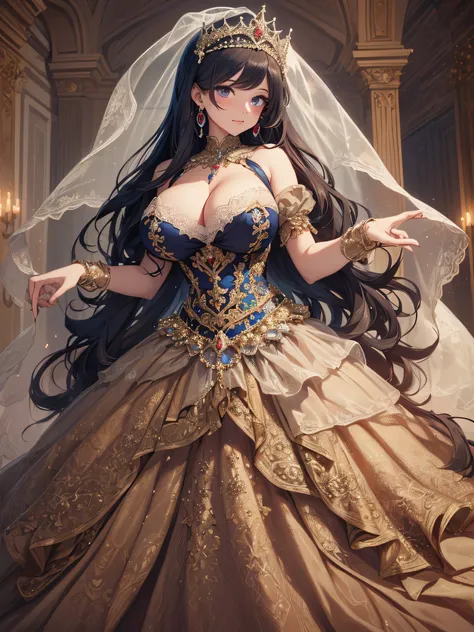 nsfw,((anime artstyle)),(Masterpiece),(Best Quality), (Super Detail),((Very Delicate and Beautiful)),cinematic lighting,1 girl,((((full body portrait)))),((solo)),digital art,(((1 princess in beautiful embroidery and jeweled gorgeous princess rococo ballgo...