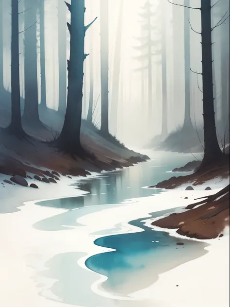 Abstract watercolor illustration, Splash, the woods, Gray