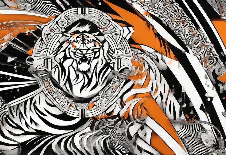 Maelstrom, tiger, orange black and white, a maelstrom of tigers, ebony night, best quality, masterpiece