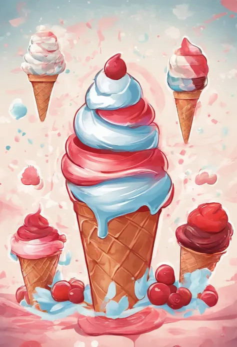 ice cream logo, red and white,