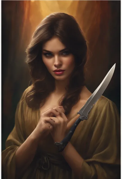 a girl holding a small knife, like she were defending herself from certain doom