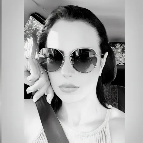 Create 10 Profile of This Beautiful Woman Wearing Sunglasses In Car With OMBro Strap And OmBro Bag, Directed by: Winona Nelson, B&w foto, tirado no iphone 14 pro, 💋 💄 👠 👗, Directed by: Teresa Fasolino, tirado no iphone 1 3 pro, in Black and White Only her ...