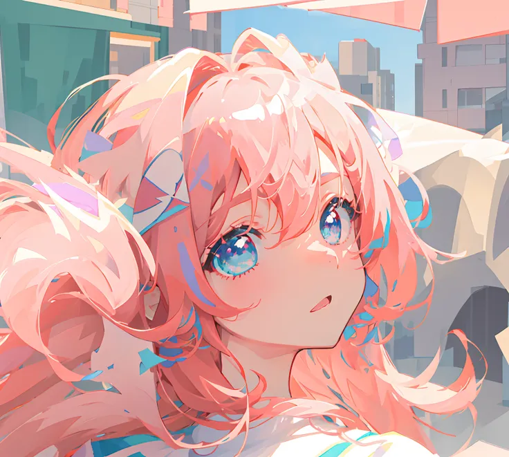 anime characters with pink hair and blue eyes are standing in front of a building, pink twintail hair and cyan eyes, anime style 4 k, detailed digital anime art, digital anime illustration, guweiz on pixiv artstation, anime style. 8k, clean detailed anime ...