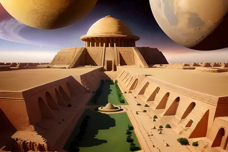 High quality, Sumerian civilization, Anunnaki、UFO、Planet Nibiru、Animation, landscape