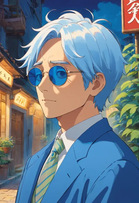 Quero um homem com roupa azul, sunglasses to put on in profile