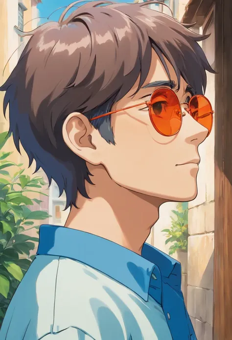 Quero um homem com roupa azul, sunglasses to put on in profile