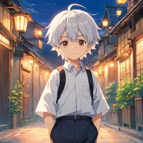 Cute cute anime boy cute child with medium cute white hair cute white shirt with sleeves cut with black pants white shoe , Anime Art Wallpaper 8K, Anime Wallaper, estilo anime 4K, Anime Art Wallpaper 4K, Anime Art Wallpaper 4K, Estilo anime bonito, menino ...