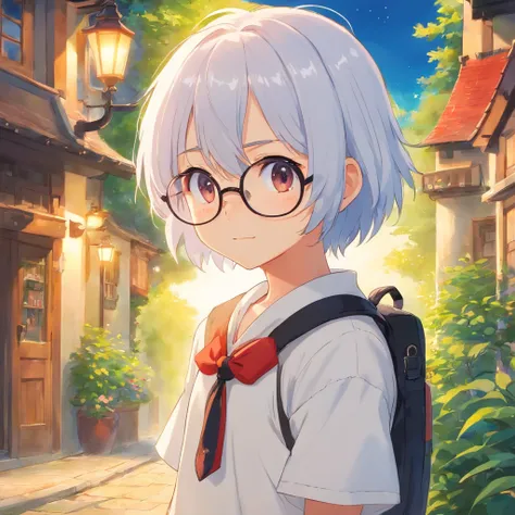 Cute, cute anime, cute child, cute child with white hair, cute white glasses, cute white shirt with sleeves cut with black pants, white shoe  , Anime Art Wallpaper 8K, Anime Wallaper, Estilo anime 4K, Anime Art Wallpaper 4K, Anime Art Wallpaper 4K, Nice an...