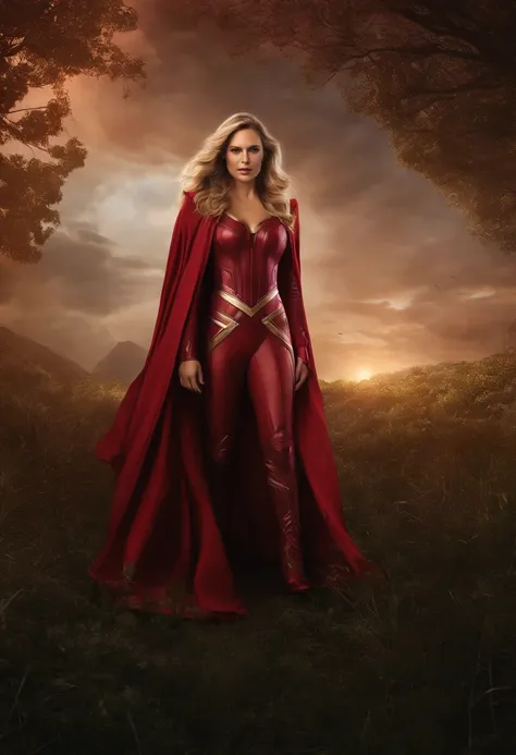 A fusion of the Scarlet Witch and Thor, luz da lua distante, Noite, Florescer), (cinemactic, melhor qualidade, master part, texturas ultra HD, altamente detalhado, hyper realistic, detalhes intrincados, 8k, Fotorrealista, arte conceitual, pintura Fosca, Au...