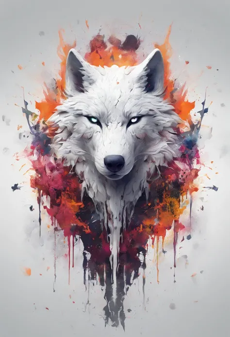 Splash art, a wolf head, ((white background)), piercing eyes, epic Instagram, artstation, splash style of colorful paint, contour, hyperdetailed intricately detailed , unreal engine, fantastical, intricate detail, splash screen, complementary colors, fanta...