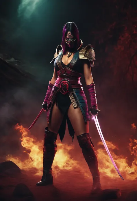 mortal kombat mileena, samurai, cyberpunk, punk, brutal