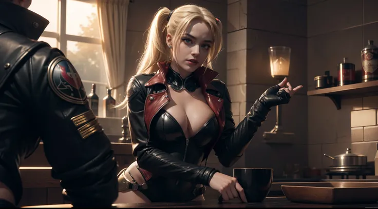 Harley Quinn (tetas grandes, Leather suit) от DC Comics, CGI with clear focus, Photorealistic, high detail, Realistic, Masterpiece, absurdress, Best Quality, HDR, hiquality, hight resolution, Extremely detailed, 8k wallpaper, intricate details, 8K UHD, Ful...