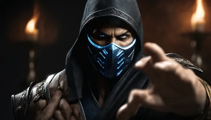 ((Subzero do mortal Kombat, ultra realistic)), (((corpo inteiro))), ((perfect hands)), atordoante, hyper realistic, octan render, surrounded by the effect of smoke and lightning, Estilo Mortal Kombat, fundo antigo, elegante, atordoante, (papel de parede), ...