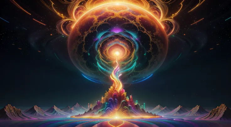 Setting in a golden cave, precious gems and crystals forming out the ground forming spikes in bright neon colorful colors,   Digital illustration, Blurred and dreamlike illustration, Amédée Ozenfant, dreamlike illustration, in astral universe)) ), colorful...