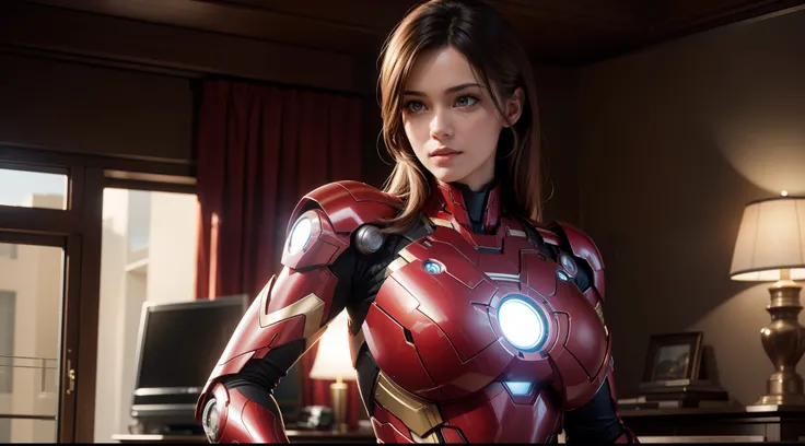 sexy woman (naked huge tits) in the Iron Man costume from Marvel Comics, CGI with clear focus, Photorealistic, high detail, Realistic, Masterpiece, absurdress, Best Quality, HDR, hiquality, hight resolution, Extremely detailed, 8k wallpaper, intricate deta...