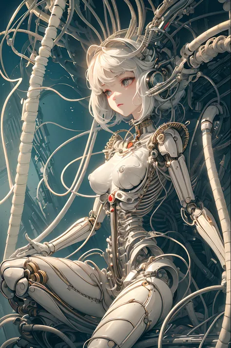 (((masterpiece))), (((best quality))), ((ultra-detailed)), (highly detailed CG illustration), ((an extremely delicate and beautiful)),(cute delicate face),cinematic light,((1mechanical girl)),solo,full body,(machine made joints:1.4),((machanical limbs)),(b...