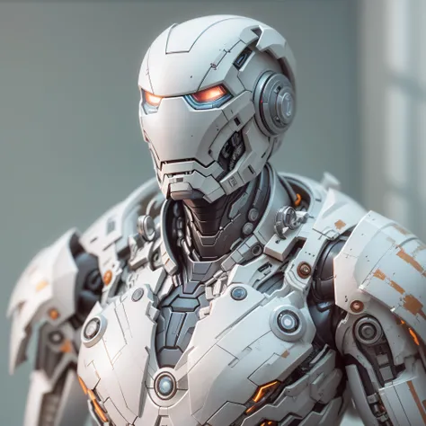 Superior Marvels Iron Man photography, biomechanical, Complex Robot, Full growth, hyper realistic, Crazy little details, extremely clean lines, Cyberpunk aesthetic, Masterpiece featured at Zbrush Central. His armor is pure white titanium, a futuristic mast...