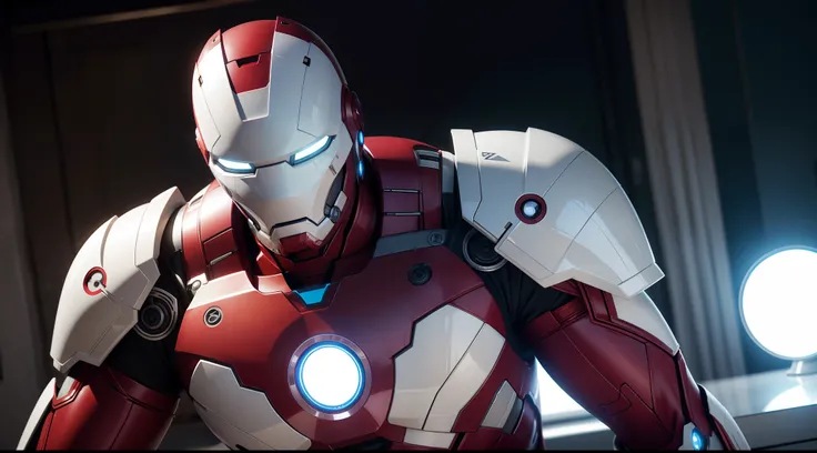 ironman (White costume) от Marvel Comics, CGI with clear focus, Photorealistic, high detail, Realistic, Masterpiece, absurdress, Best Quality, HDR, hiquality, hight resolution, Extremely detailed, 8k wallpaper, intricate details, 8K UHD, Full-HD, (foto rea...