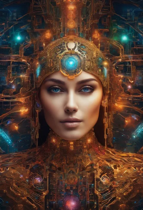 An image that shows the beauty of artificial intelligence, including symbols and circuits that overlap with an impressive palette of vibrant and captivating colors.