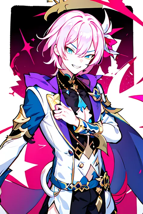 1boy, honkai star rail oc, short hair, cat eyes, sharp cat teeth, teenager, smirk