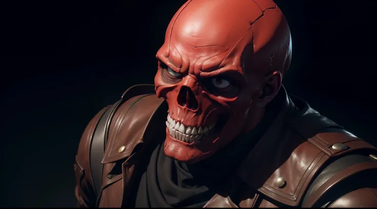 Red Skull, CGI with clear focus, Photorealistic, high detail, Realistic, Masterpiece, absurdress, Best Quality, HDR, hiquality, hight resolution, Extremely detailed, 8k wallpaper, intricate details, 8K UHD, Full-HD, (foto realista:1.2), Contrast, sharp lig...