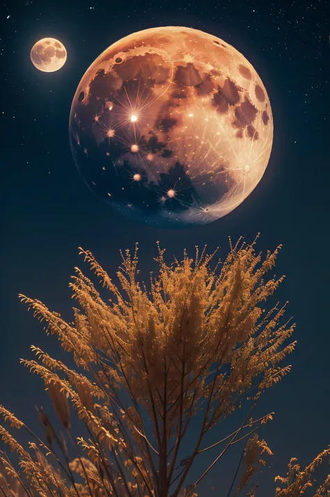 harvest moon、fullmoon、8K、high-level image quality、Super beautiful、photo-like、a moon、The subject is the moon only